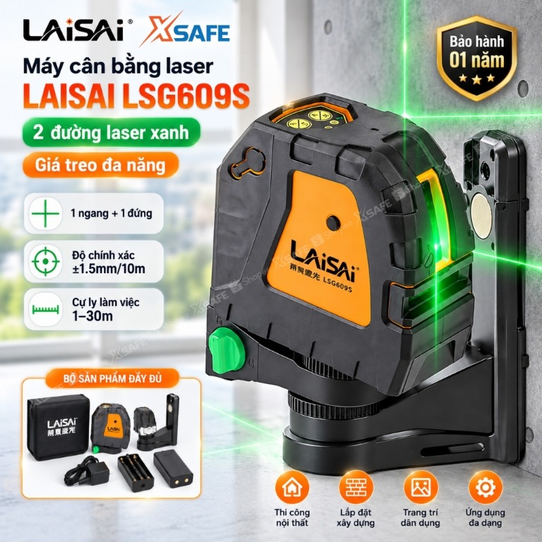 Máy cân bằng laser LAISAI LSG609S hai tia xanh gắn trên giá treo đa năng