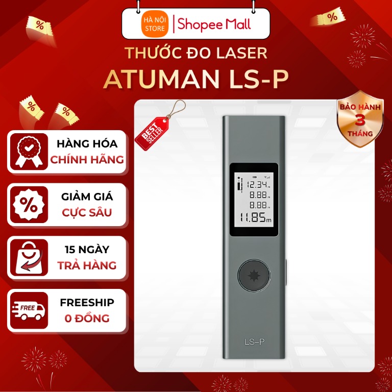 Thước đo khoảng cách laser ATuMan LS-P nhỏ gọn với màn hình điện tử